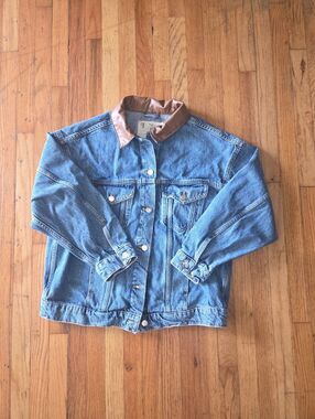 Pilcro Womens Denim Jacket Leather Collar Trucker Medium Wash Workwear Small
